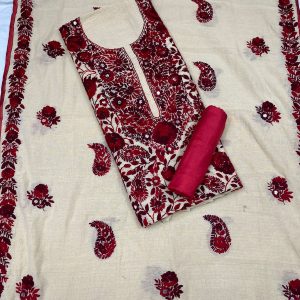 presenting flawlessly hand embroidered phulkari suit on cotton silk