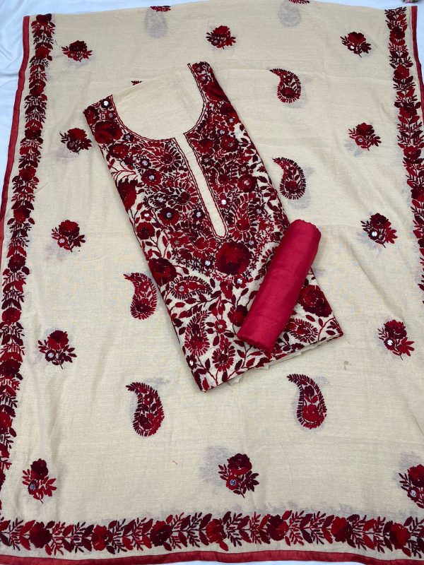 presenting flawlessly hand embroidered phulkari suit on cotton silk