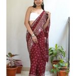 Handblock  printed Linen  cotton Saree’s with Blouse