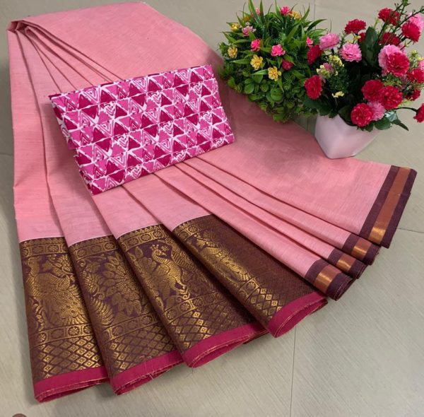 Chettinadu Pure Cotton Sarees with Kalamkari Blouse