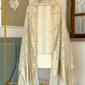 mal chanderi sona roopa patta top with mal lorex chanderi jaal dupatta and cotton silk plain bottom