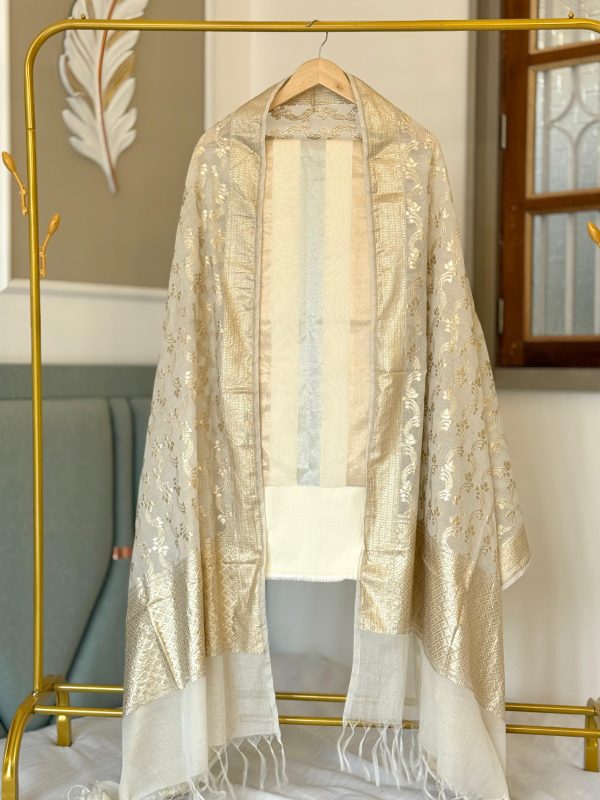mal chanderi sona roopa patta top with mal lorex chanderi jaal dupatta and cotton silk plain bottom
