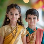front view kids celebrating tamil new year