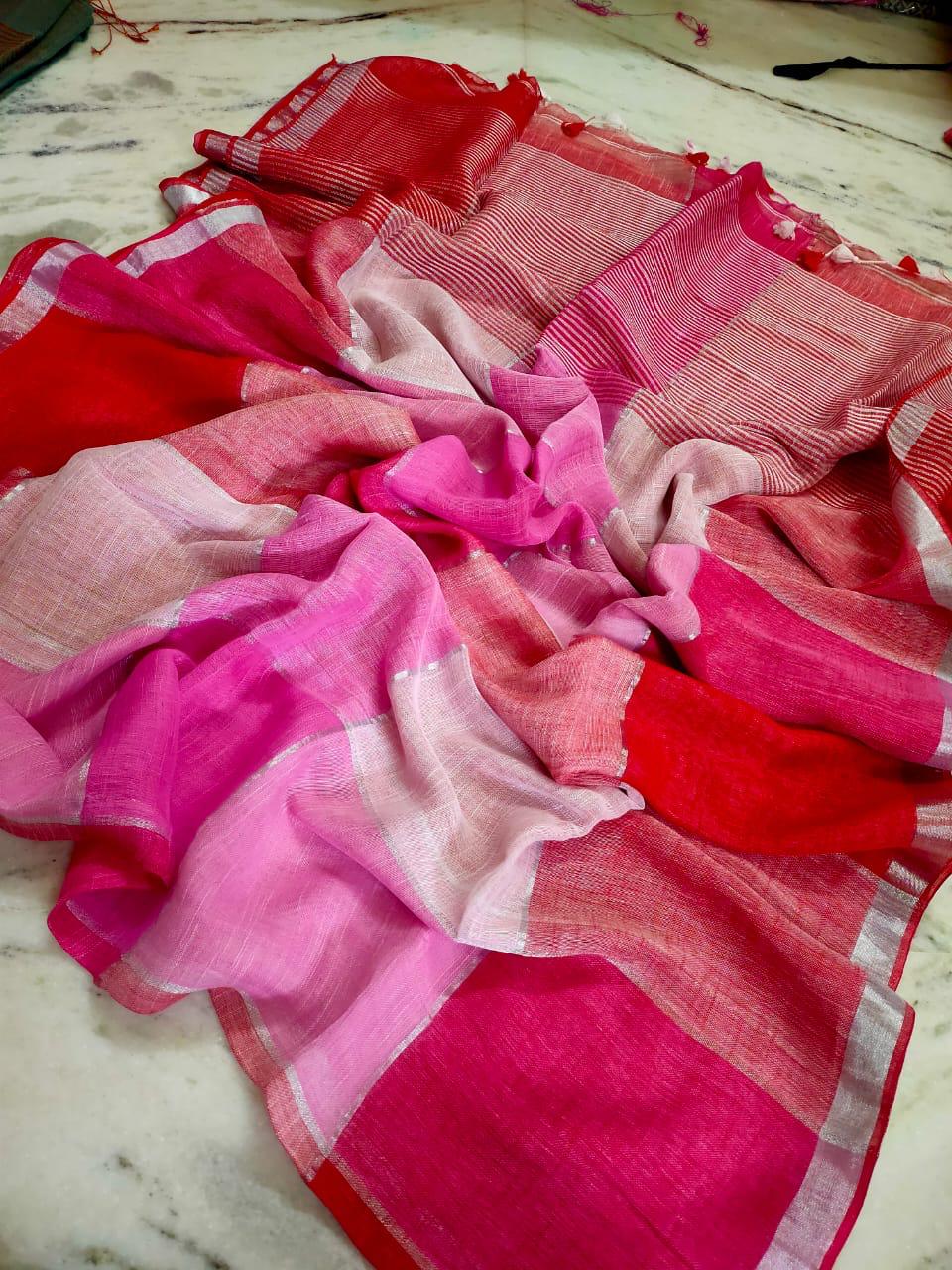 colorful checks work linen saree with blouse pis