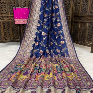 elegant soft silk saree with intricate kashmiri thread emroidery