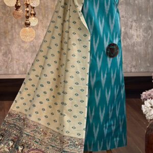 cotton ikkat unstitched dress material with madhubani print duppatta