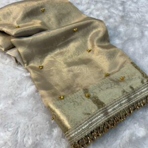 ghungroo collection introducing our elegant banarasi glass tissue saree in a timeless silver & ivory palette 🤍✨
