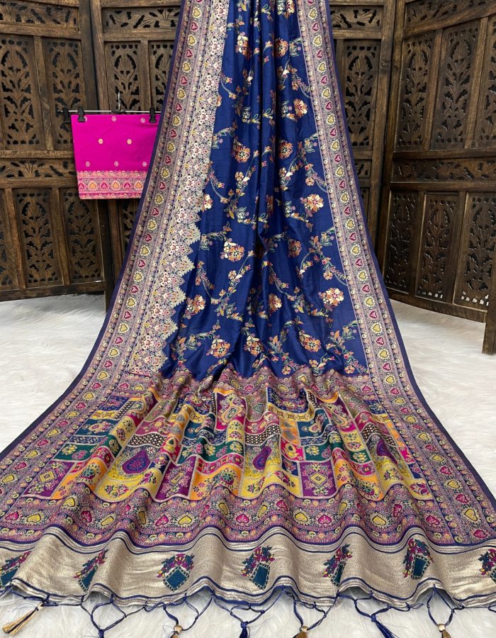 Elegant soft silk saree with Intricate Kashmiri Thread Emroidery