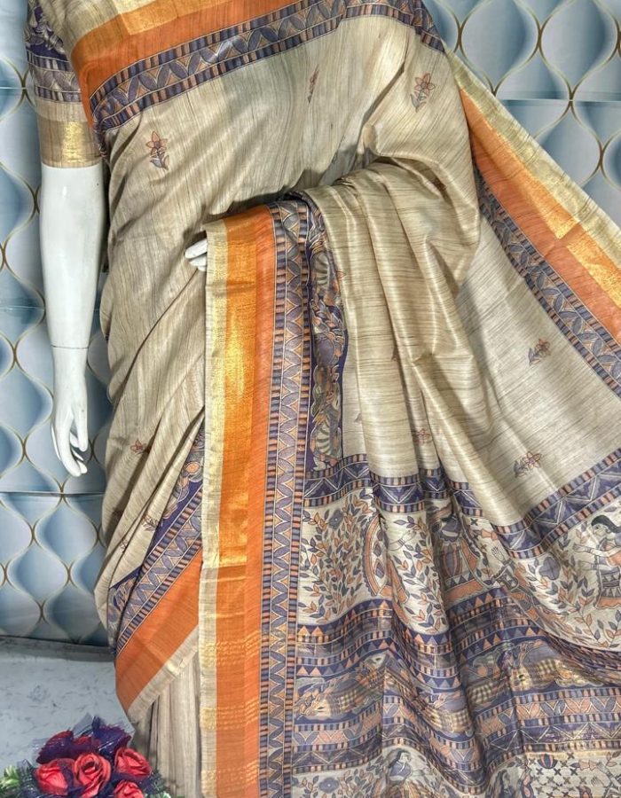 Beautiful Madhubani print Pallu saree