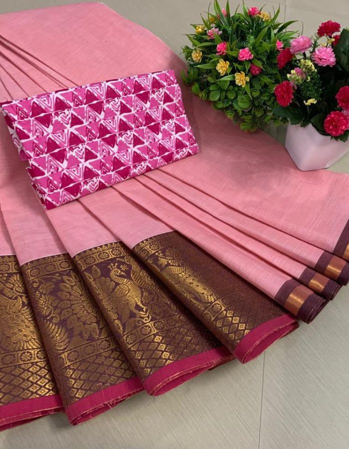 Chettinadu Pure Cotton Sarees with Kalamkari Blouse